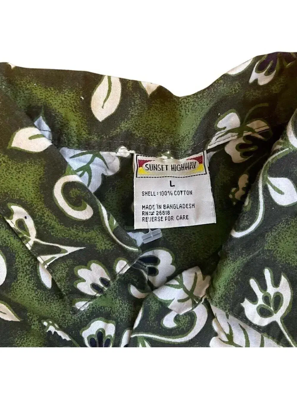 Sunset Highway Size Large 100% Cotton Green Floral Short Sleeve Hawaiian…